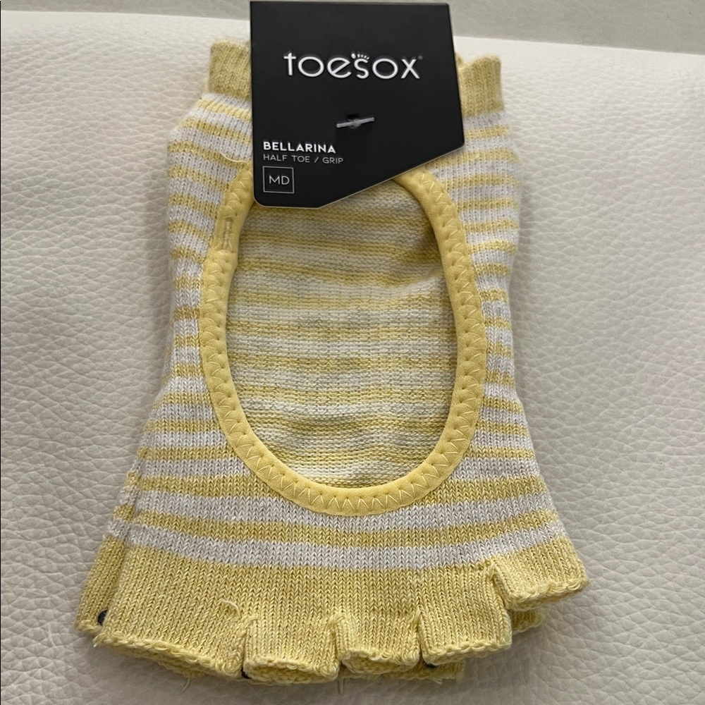 ToeSox Kids Yellow and White Striped Half Toe Socks
